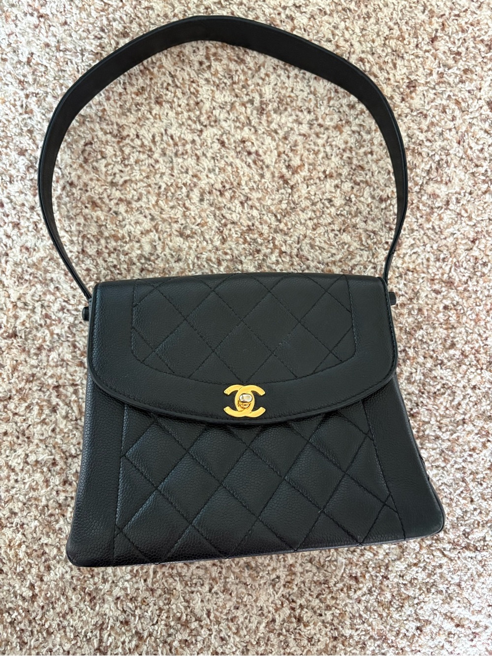 CHANEL Rare Vintage Black Quilted Leather Shoulder Bag with Gold CC Logo